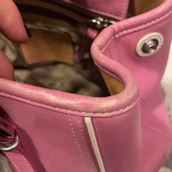 Coach Hamptons Collection Pink Leather Tote with White Stitching - Picture 9 of 12